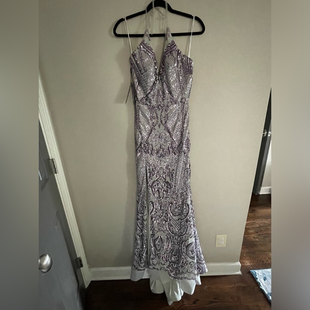 Nwt Terani couture mermaid lilac gray sequin gown